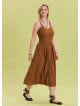 Thick Straped Buttoned Green Floral Dress 4541